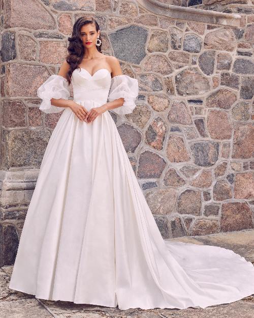 La22115 off the shoulder ball gown wedding dress with classic satin design1